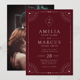 Dark Burgundy Celestial Moon & Stars Wedding Einladung