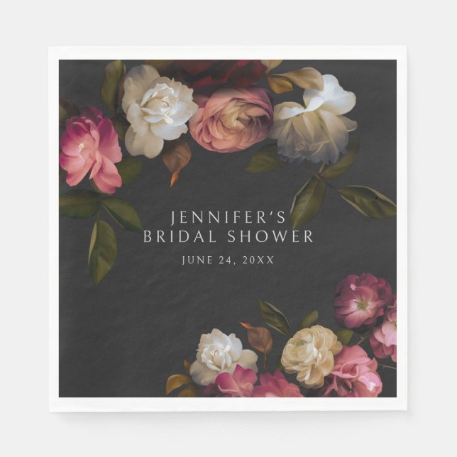 Dark Burgundy & Cream Peonies Black Dusche Serviette (Vorderseite)