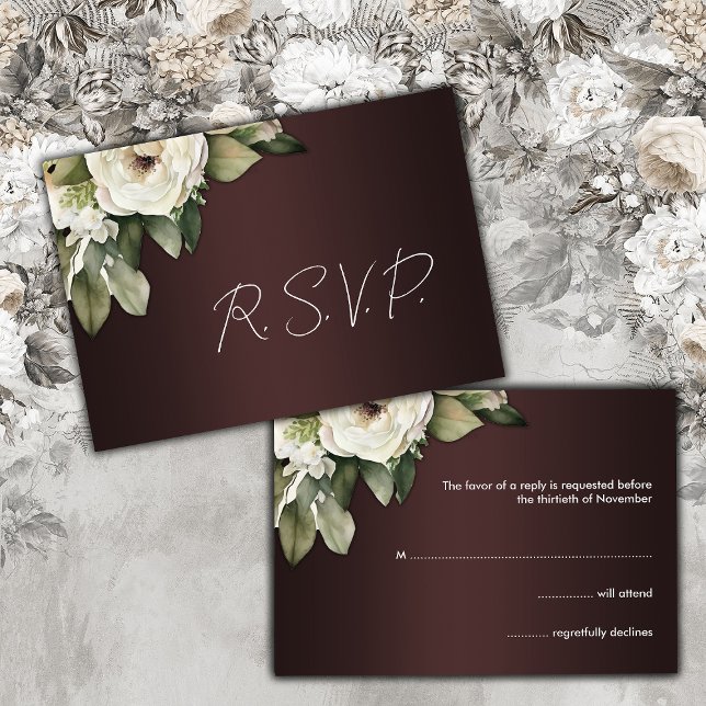Dark Burgundy Elegance Boho Floral Wedding RSVP Karte (Von Creator hochgeladen)