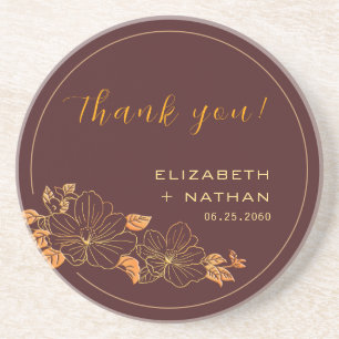 Dark Burgundy Gold Floral Wedding Vielen Dank für Getränkeuntersetzer