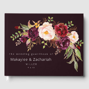 Dark Burgundy Marsala und Blush Floral Gästebuch