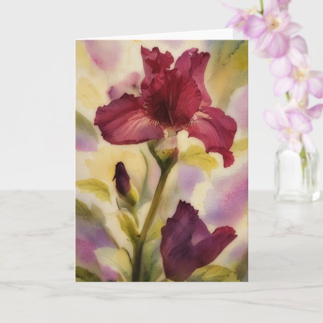 Dark Burgundy Red Blume Iris Garden Art Hinweis Karte (Orchidee)