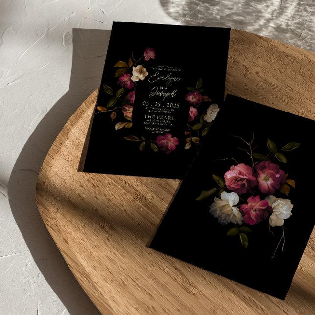 Dark Burgundy Romantic Floral Modern Boho Wedding Einladung (Von Creator hochgeladen)