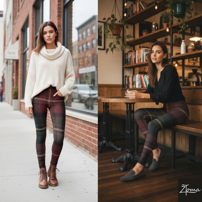 Dark Burgundy Tartan Cozy Heritage Plaid Leggings (Von Creator hochgeladen)