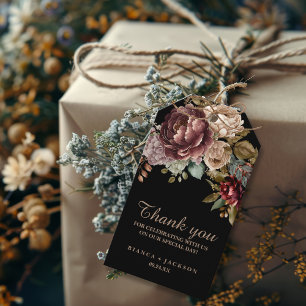 Dark Burgundy Watercolor Gastgeschenk Hochzeit Geschenkanhänger