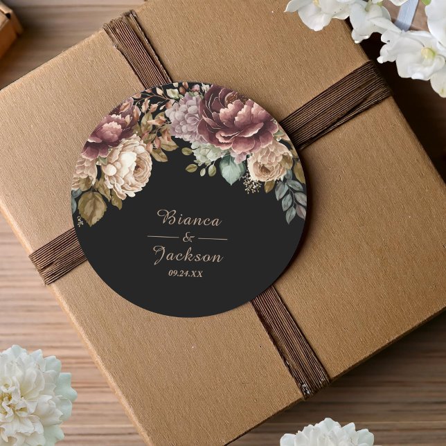 Dark Burgundy Watercolor Gastgeschenk Hochzeit Runder Aufkleber (Von Creator hochgeladen)