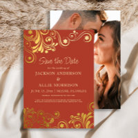 Dark Burnt Orange Gold Wirbel Foto Hochzeit
