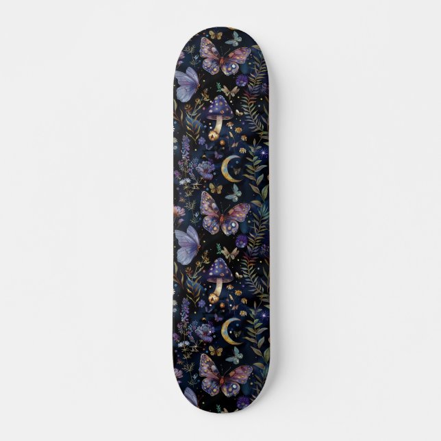 Dark Butterfly Botanical Celestial Skateboard (Vorne)