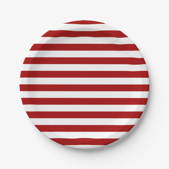 Dark Candy Apple Red and White Stripes Pappteller (Vorderseite)