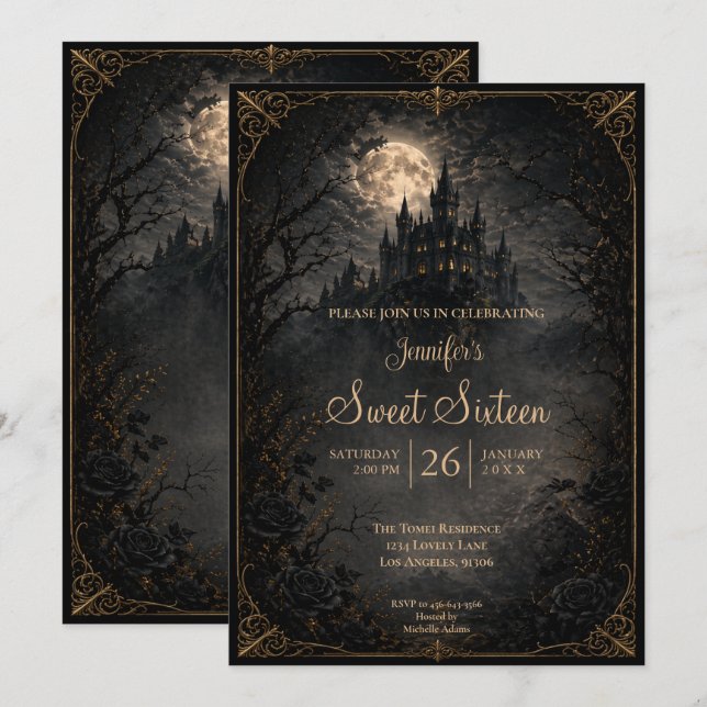 Dark Castle Gothic Sweet 16 Einladung (Vorne/Hinten)