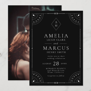 Dark Celestial Moon & Stars Wedding Einladung