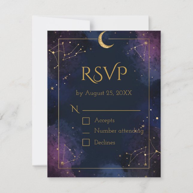 Dark Celestial RSVP Card | Lila Wolken und Navy (Vorderseite)