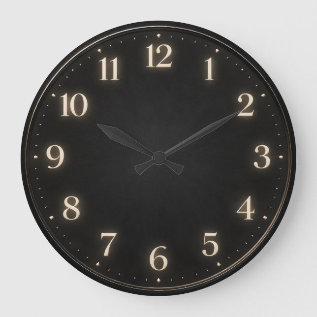 Dark Charcoal Minimalist Soft Numeral Große Wanduhr (Vorderseite)