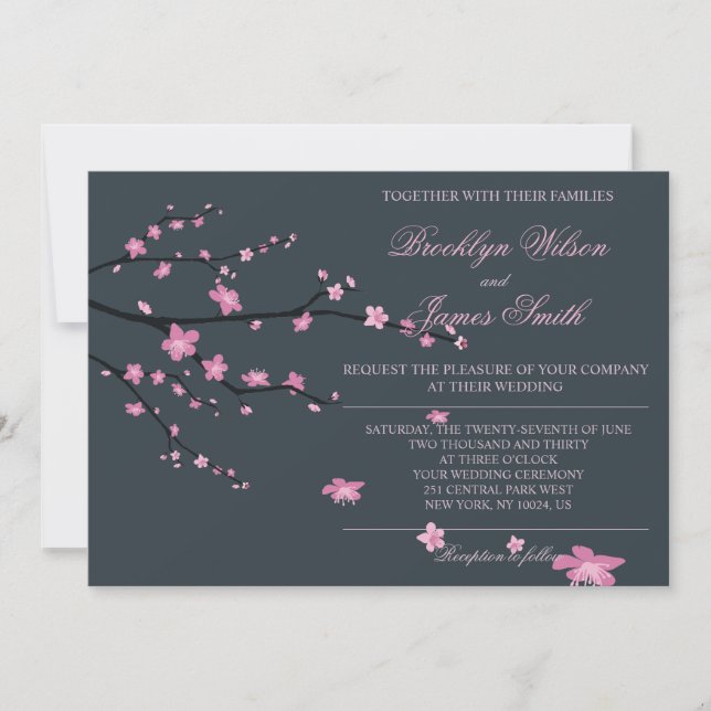 Dark Cherry Blossom Hochzeitseinladungen Einladung (Vorderseite)