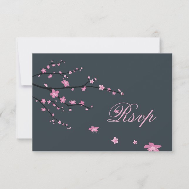 Dark Cherry Blossom RSVP Karten für Hochzeiten (Vorderseite)