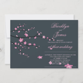 Dark Cherry Blossom Wedding Invites Einladung