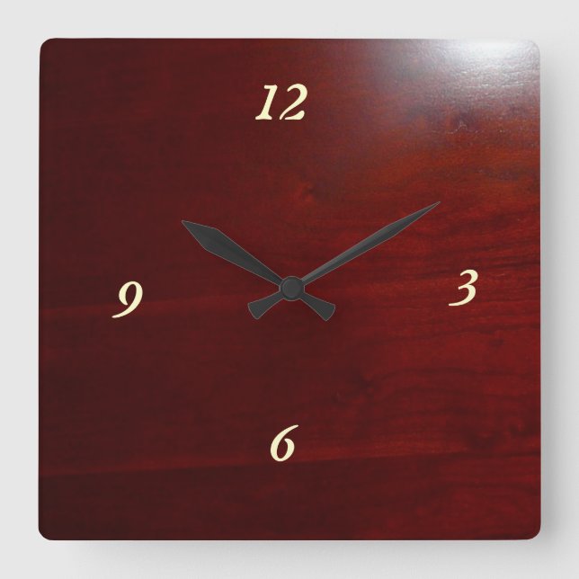 Dark Cherry wood Look Quadratische Wanduhr (Vorderseite)