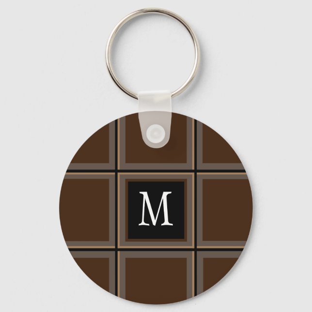 Dark Chocolate Brown Custom Single Initial Striped Schlüsselanhänger (Vorderseite)