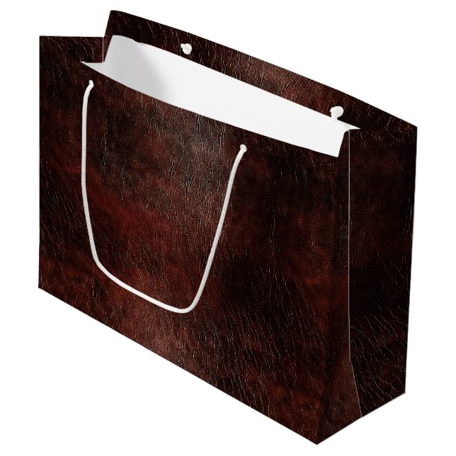 Dark Chocolate Brown Leather Große Geschenktüte (Vorderseite Schrägansicht)