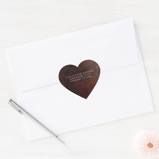 Dark Chocolate Brown Leather Wedding Herz-Aufkleber (Umschlag)
