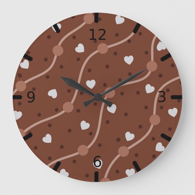 Dark Chocolate Heart Speckled Pattern Große Wanduhr (Vorderseite)