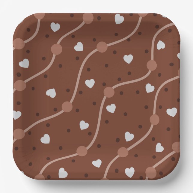 Dark Chocolate Heart Speckled Pattern Pappteller (Vorderseite)