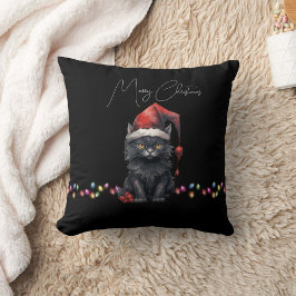 Dark Christmas Kitten Red und Kariert Kissen