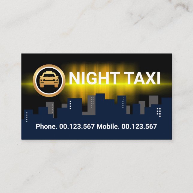 Dark City Silhouette Night Shift Taxitreiber Visitenkarte (Vorderseite)