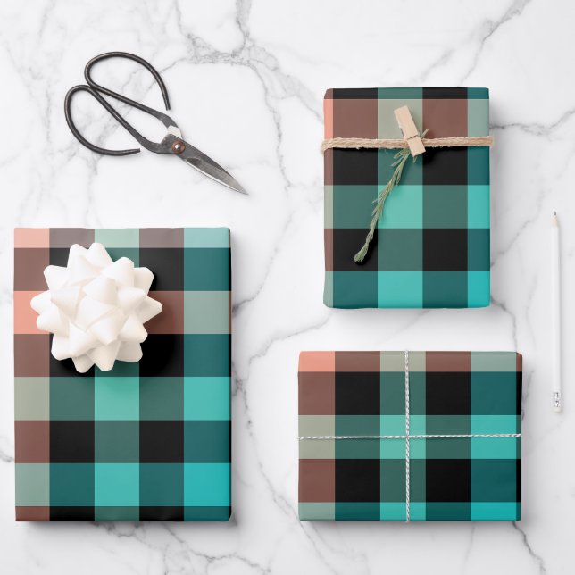 Dark Color Gingham Karo Kariert Geschenkpapier Set (Vorderseite)