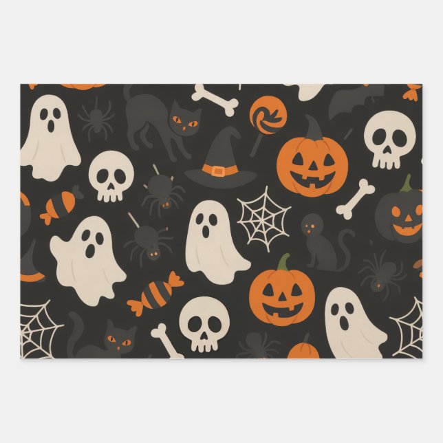 Dark colored wrapping paper with Halloween-themed  Geschenkpapier Set (Vorderseite)