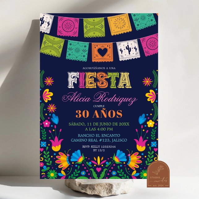 Dark Colorful Talavera Mexican Fiesta Birthday Einladung (Von Creator hochgeladen)