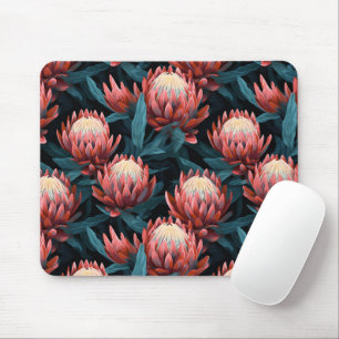 Dark Coral Bold Protea Floral Mousepad