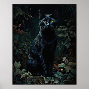 Dark Cottagecore Black Cat Art Imprimer Poster