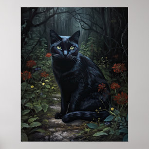 Dark Cottagecore Black Cat Art Imprimer Poster