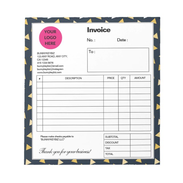 Dark Cyan Confetti Company Business Shop Rechnung Notizblock (Vorderseite)