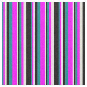 Dark Cyan, Fuchsia, Beige und Schwarz Muster Stoff