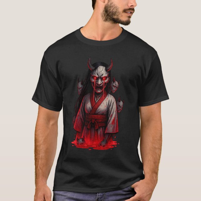 Dark Cyberpunk Oni Girl T-Shirt (Vorderseite)