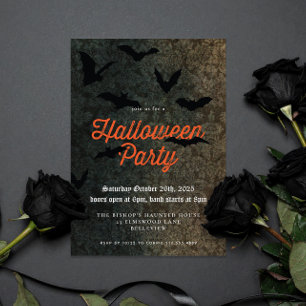 Dark Damask and Bats Halloween Party Invitation