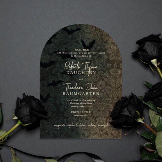 Dark Damask Romance Halloween Faire-part de mariag (arch card gothic Victorian Halloween wedding invitation )