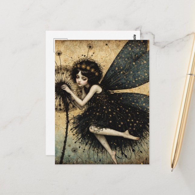 Dark Dandelion Fairy Postkarte (Vorderseite/Rückseite Beispiel)