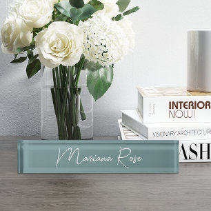 Dark Dusty Aquamarin Elegant Handwriting Script Namensplakette