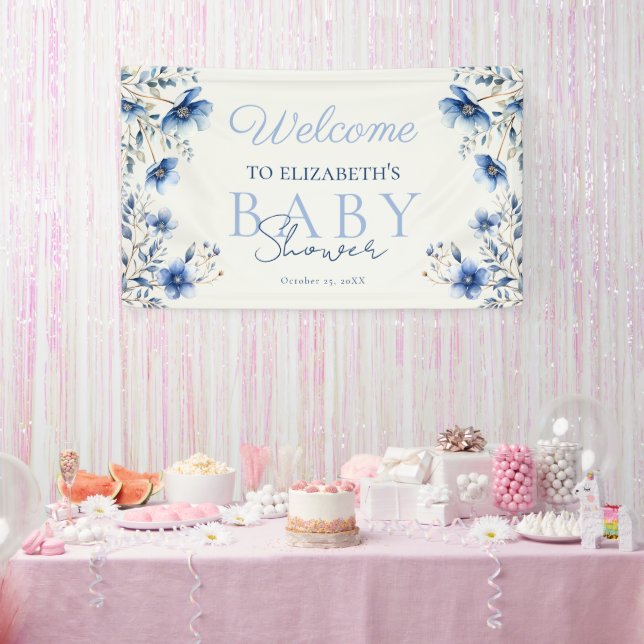 Dark & Dusty Blue Wildblumen Babydusche Banner (Party)