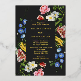 Dark Dutch Master Floral Frame Wedding Gold Folieneinladung