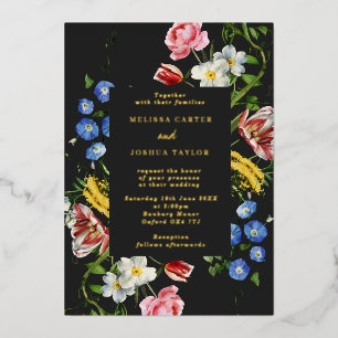 Dark Dutch Master Floral Frame Wedding Gold Folieneinladung