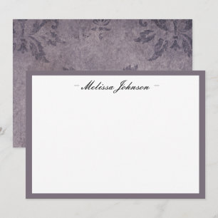 Dark Eggplant Damask Personalisiert Mitteilungskarte