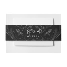 Dark Elegant Black Gothic Damask Moody Wedding Einladungsbanderole