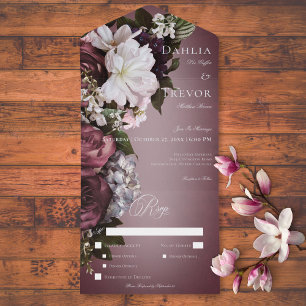 Dark Elegant Burgundy & Cream Blur Floral Dinner All In One Einladung