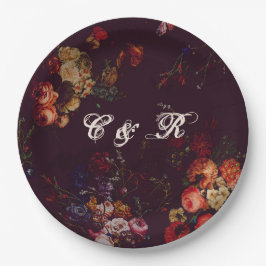 Dark Elegant Burgundy Moody Floral Name Intitials Pappteller