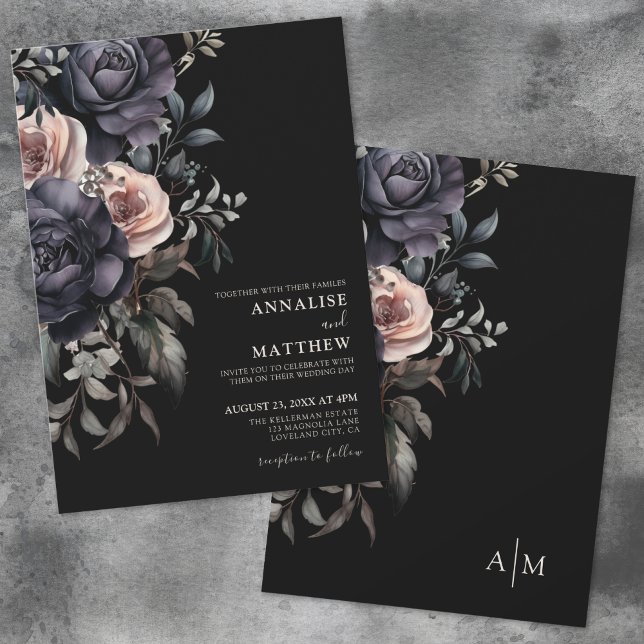 Dark Elegant Floral Wedding Einladung (Dark Elegant Floral Wedding Invitation)