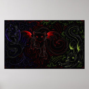 Dark Elemental Cats Poster